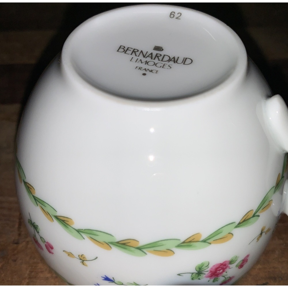 Bernardaud Limoges Green Pink Cup and Saucer Bread Trio Artois - Picture 3 of 6